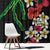 Hawaiian Tropical Flowers and Maile Pikake Window Curtain Polynesian Tribal Pattern Black Color