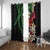 Hawaiian Tropical Flowers and Maile Pikake Window Curtain Polynesian Tribal Pattern Black Color