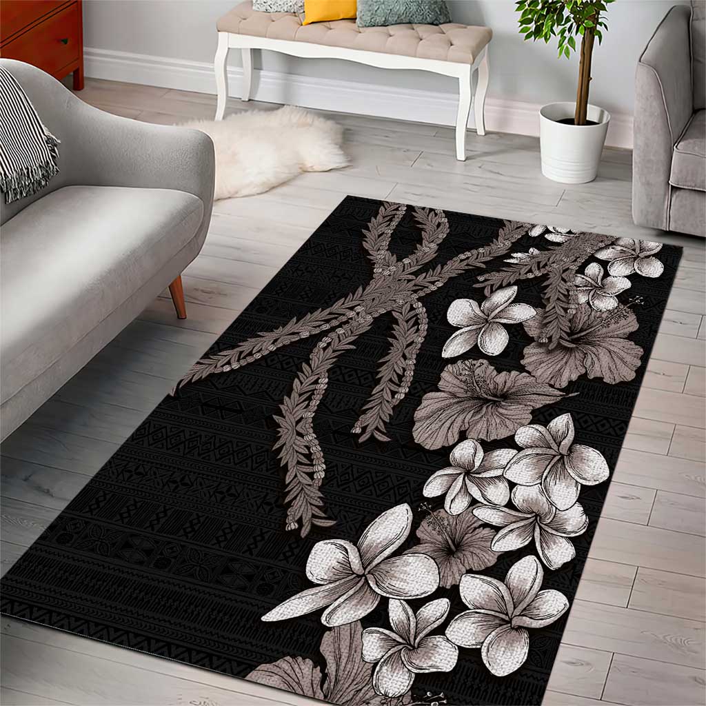 Hawaiian Tropical Flowers and Maile Pikake Area Rug Polynesian Tribal Pattern Grayscale Mode LT03 - Polynesian Pride