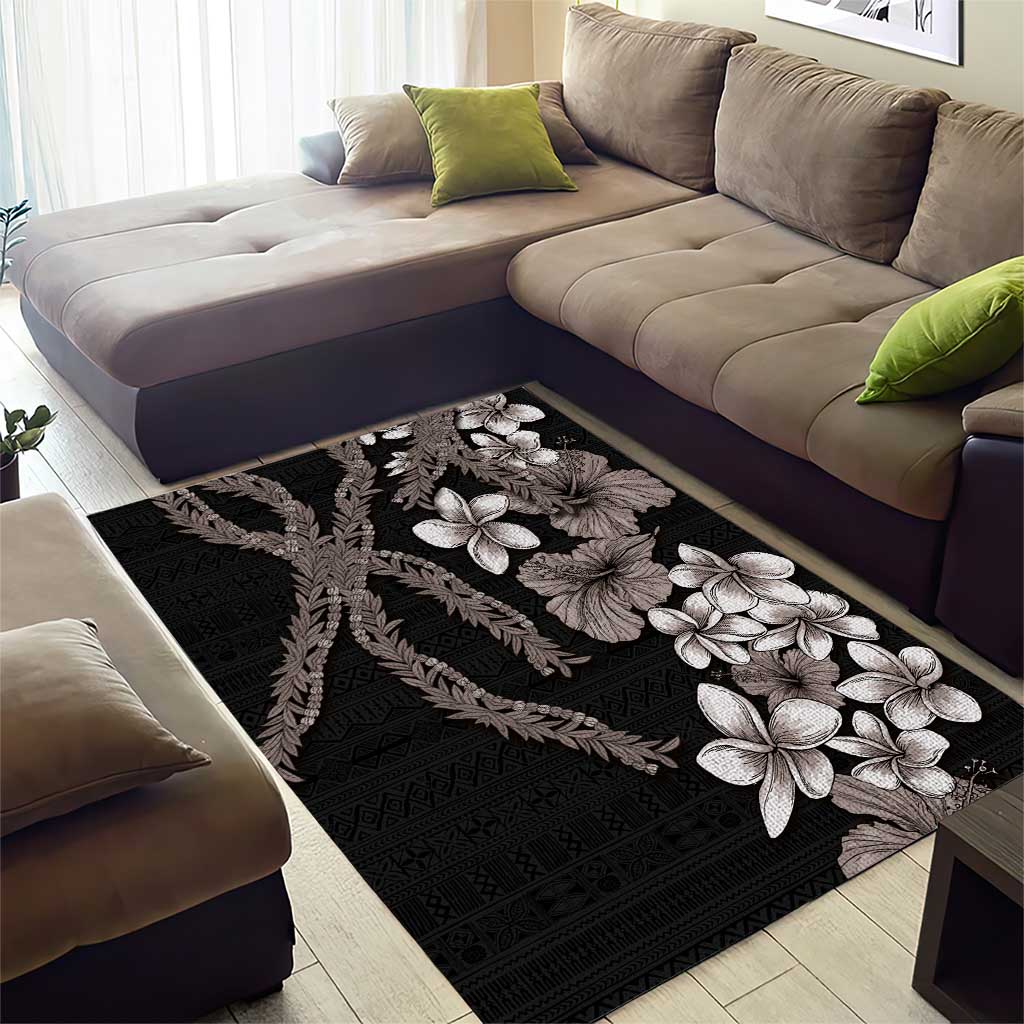 Hawaiian Tropical Flowers and Maile Pikake Area Rug Polynesian Tribal Pattern Grayscale Mode LT03 - Polynesian Pride