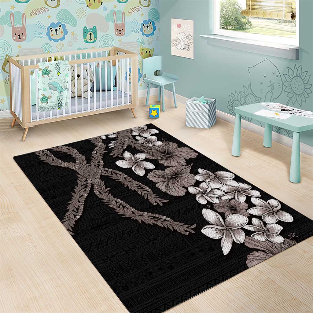 Hawaiian Tropical Flowers and Maile Pikake Area Rug Polynesian Tribal Pattern Grayscale Mode LT03 - Polynesian Pride