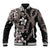 Hawaiian Tropical Flowers and Maile Pikake Baseball Jacket Polynesian Tribal Pattern Grayscale Mode