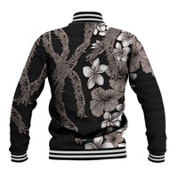 Hawaiian Tropical Flowers and Maile Pikake Baseball Jacket Polynesian Tribal Pattern Grayscale Mode LT03 - Polynesian Pride
