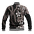 Hawaiian Tropical Flowers and Maile Pikake Baseball Jacket Polynesian Tribal Pattern Grayscale Mode