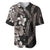 Hawaiian Tropical Flowers and Maile Pikake Baseball Jersey Polynesian Tribal Pattern Grayscale Mode