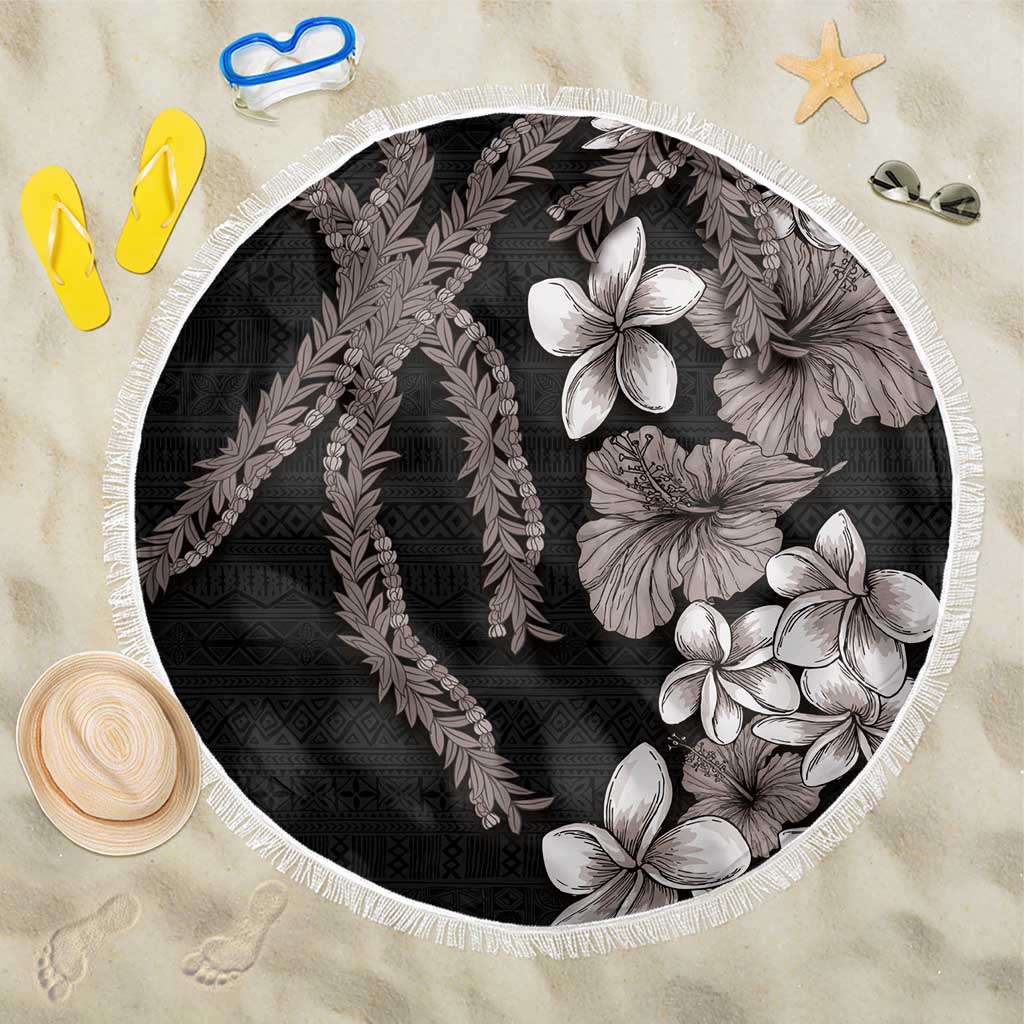 Hawaiian Tropical Flowers and Maile Pikake Beach Blanket Polynesian Tribal Pattern Grayscale Mode LT03 One Size 150cm Black - Polynesian Pride