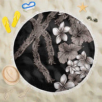 Hawaiian Tropical Flowers and Maile Pikake Beach Blanket Polynesian Tribal Pattern Grayscale Mode LT03 One Size 150cm Black - Polynesian Pride