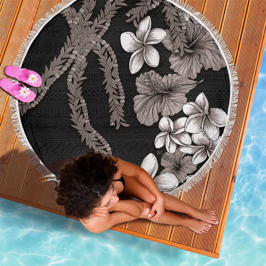 Hawaiian Tropical Flowers and Maile Pikake Beach Blanket Polynesian Tribal Pattern Grayscale Mode LT03 - Polynesian Pride