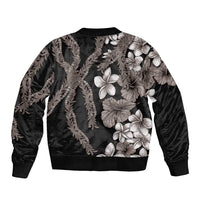 Hawaiian Tropical Flowers and Maile Pikake Bomber Jacket Polynesian Tribal Pattern Grayscale Mode LT03 - Polynesian Pride