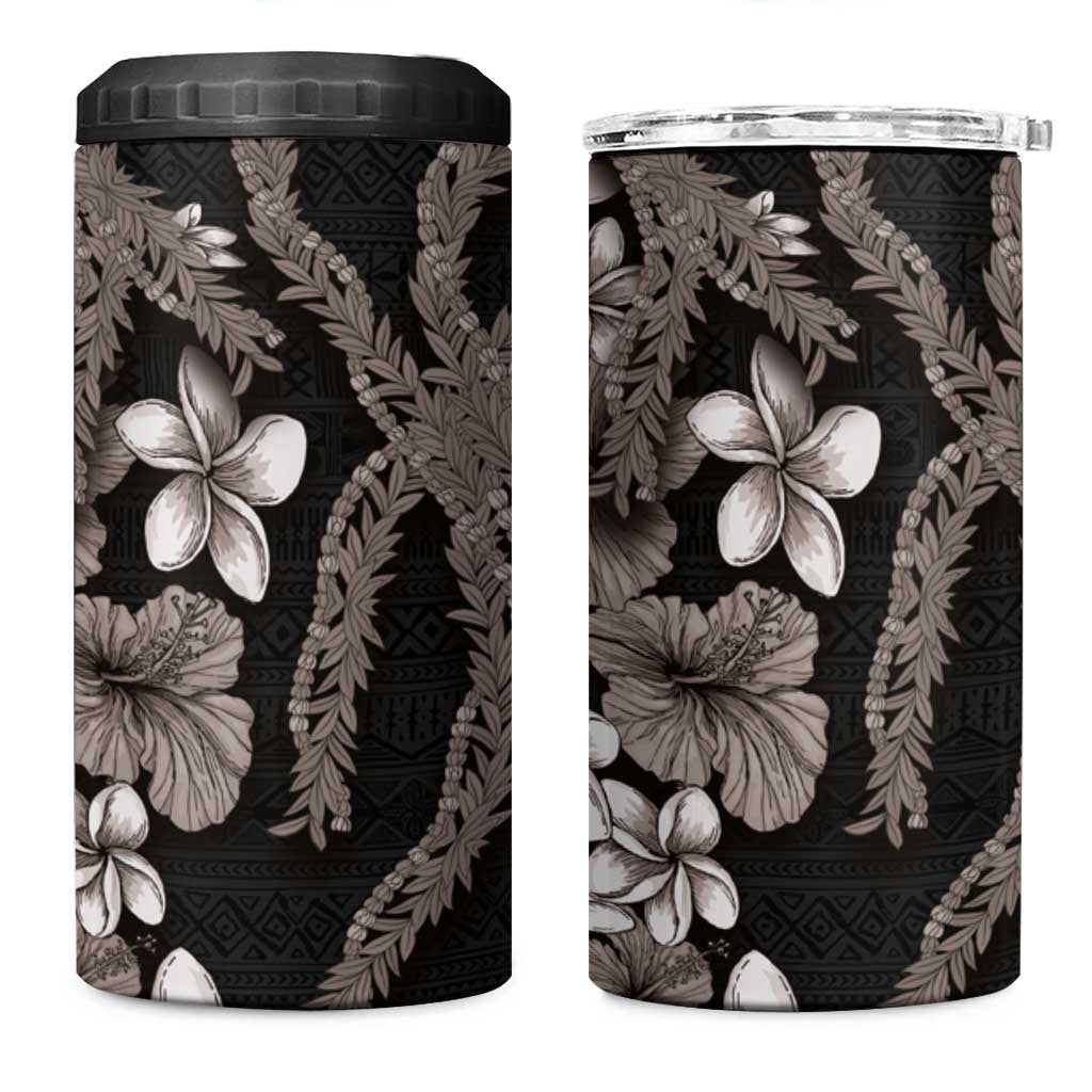 Hawaiian Tropical Flowers and Maile Pikake 4 in 1 Can Cooler Tumbler Polynesian Tribal Pattern Grayscale Mode LT03 One Size: 16 oz Black - Polynesian Pride