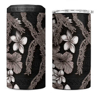 Hawaiian Tropical Flowers and Maile Pikake 4 in 1 Can Cooler Tumbler Polynesian Tribal Pattern Grayscale Mode LT03 One Size: 16 oz Black - Polynesian Pride