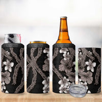 Hawaiian Tropical Flowers and Maile Pikake 4 in 1 Can Cooler Tumbler Polynesian Tribal Pattern Grayscale Mode LT03 - Polynesian Pride