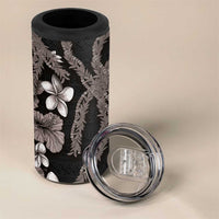 Hawaiian Tropical Flowers and Maile Pikake 4 in 1 Can Cooler Tumbler Polynesian Tribal Pattern Grayscale Mode LT03 - Polynesian Pride
