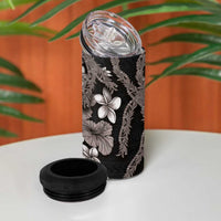 Hawaiian Tropical Flowers and Maile Pikake 4 in 1 Can Cooler Tumbler Polynesian Tribal Pattern Grayscale Mode LT03 - Polynesian Pride