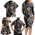 Hawaiian Tropical Flowers and Maile Pikake Family Matching Long Sleeve Bodycon Dress and Hawaiian Shirt Polynesian Tribal Pattern Grayscale Mode