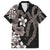 Hawaiian Tropical Flowers and Maile Pikake Family Matching Long Sleeve Bodycon Dress and Hawaiian Shirt Polynesian Tribal Pattern Grayscale Mode