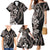 Hawaiian Tropical Flowers and Maile Pikake Family Matching Mermaid Dress and Hawaiian Shirt Polynesian Tribal Pattern Grayscale Mode