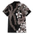 Hawaiian Tropical Flowers and Maile Pikake Family Matching Off Shoulder Short Dress and Hawaiian Shirt Polynesian Tribal Pattern Grayscale Mode