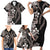 Hawaiian Tropical Flowers and Maile Pikake Family Matching Short Sleeve Bodycon Dress and Hawaiian Shirt Polynesian Tribal Pattern Grayscale Mode