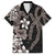 Hawaiian Tropical Flowers and Maile Pikake Family Matching Short Sleeve Bodycon Dress and Hawaiian Shirt Polynesian Tribal Pattern Grayscale Mode