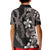 Hawaiian Tropical Flowers and Maile Pikake Kid Polo Shirt Polynesian Tribal Pattern Grayscale Mode