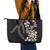 Hawaiian Tropical Flowers and Maile Pikake Leather Tote Bag Polynesian Tribal Pattern Grayscale Mode