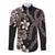 Hawaiian Tropical Flowers and Maile Pikake Long Sleeve Button Shirt Polynesian Tribal Pattern Grayscale Mode