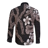 Hawaiian Tropical Flowers and Maile Pikake Long Sleeve Button Shirt Polynesian Tribal Pattern Grayscale Mode LT03 - Polynesian Pride