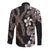 Hawaiian Tropical Flowers and Maile Pikake Long Sleeve Button Shirt Polynesian Tribal Pattern Grayscale Mode