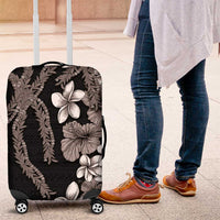Hawaiian Tropical Flowers and Maile Pikake Luggage Cover Polynesian Tribal Pattern Grayscale Mode LT03 Black - Polynesian Pride