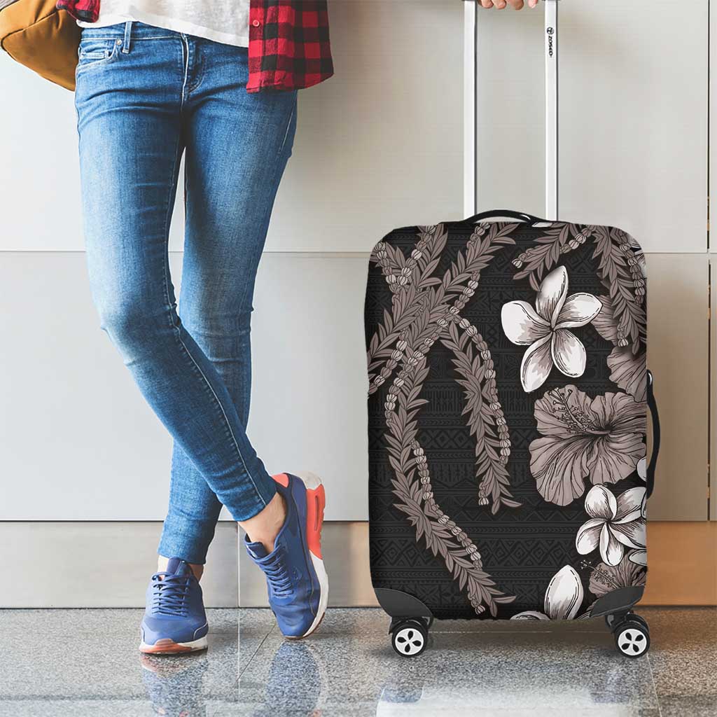 Hawaiian Tropical Flowers and Maile Pikake Luggage Cover Polynesian Tribal Pattern Grayscale Mode LT03 - Polynesian Pride