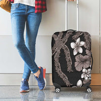 Hawaiian Tropical Flowers and Maile Pikake Luggage Cover Polynesian Tribal Pattern Grayscale Mode LT03 - Polynesian Pride