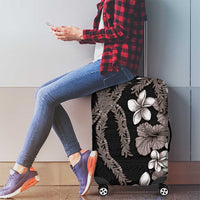 Hawaiian Tropical Flowers and Maile Pikake Luggage Cover Polynesian Tribal Pattern Grayscale Mode LT03 - Polynesian Pride