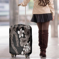 Hawaiian Tropical Flowers and Maile Pikake Luggage Cover Polynesian Tribal Pattern Grayscale Mode LT03 - Polynesian Pride