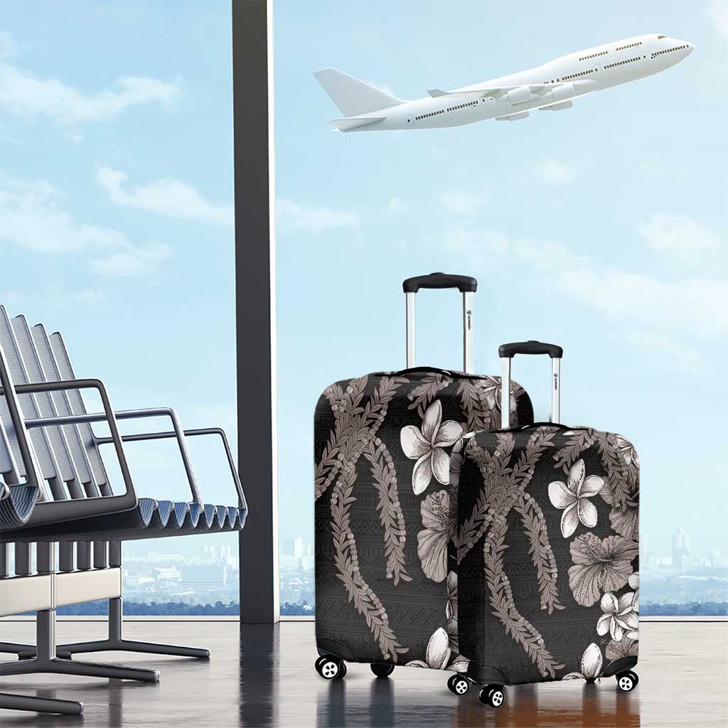 Hawaiian Tropical Flowers and Maile Pikake Luggage Cover Polynesian Tribal Pattern Grayscale Mode LT03 - Polynesian Pride