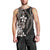 Hawaiian Tropical Flowers and Maile Pikake Men Tank Top Polynesian Tribal Pattern Grayscale Mode