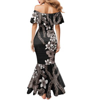 Hawaiian Tropical Flowers and Maile Pikake Mermaid Dress Polynesian Tribal Pattern Grayscale Mode LT03 - Polynesian Pride
