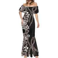 Hawaiian Tropical Flowers and Maile Pikake Mermaid Dress Polynesian Tribal Pattern Grayscale Mode LT03 - Polynesian Pride