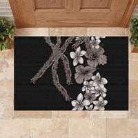 Hawaiian Tropical Flowers and Maile Pikake Rubber Doormat Polynesian Tribal Pattern Grayscale Mode LT03 Black - Polynesian Pride