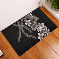 Hawaiian Tropical Flowers and Maile Pikake Rubber Doormat Polynesian Tribal Pattern Grayscale Mode LT03 - Polynesian Pride