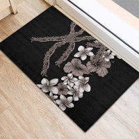 Hawaiian Tropical Flowers and Maile Pikake Rubber Doormat Polynesian Tribal Pattern Grayscale Mode LT03 - Polynesian Pride