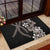 Hawaiian Tropical Flowers and Maile Pikake Rubber Doormat Polynesian Tribal Pattern Grayscale Mode