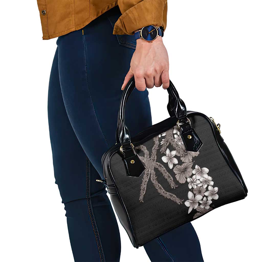 Hawaiian Tropical Flowers and Maile Pikake Shoulder Handbag Polynesian Tribal Pattern Grayscale Mode LT03 - Polynesian Pride
