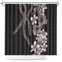 Hawaiian Tropical Flowers and Maile Pikake Shower Curtain Polynesian Tribal Pattern Grayscale Mode LT03 Black - Polynesian Pride