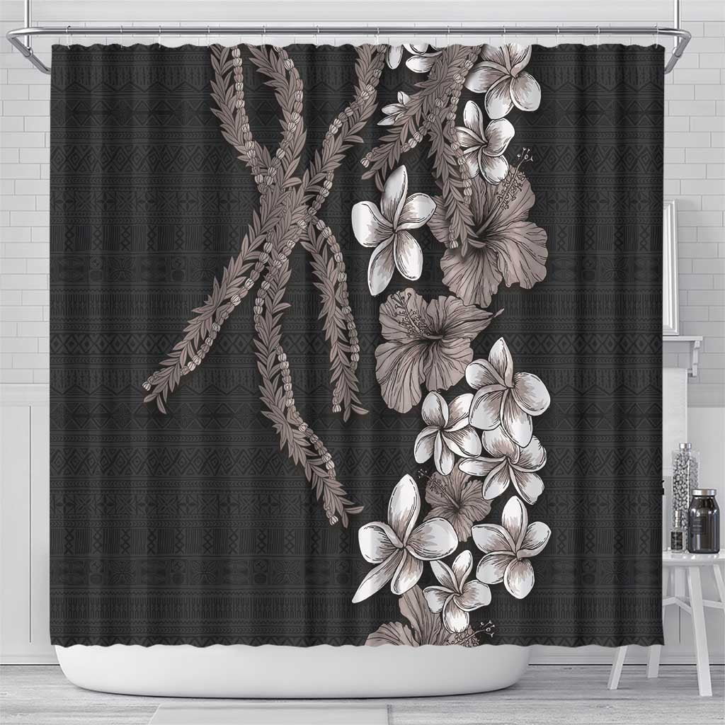 Hawaiian Tropical Flowers and Maile Pikake Shower Curtain Polynesian Tribal Pattern Grayscale Mode LT03 - Polynesian Pride