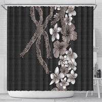 Hawaiian Tropical Flowers and Maile Pikake Shower Curtain Polynesian Tribal Pattern Grayscale Mode LT03 - Polynesian Pride