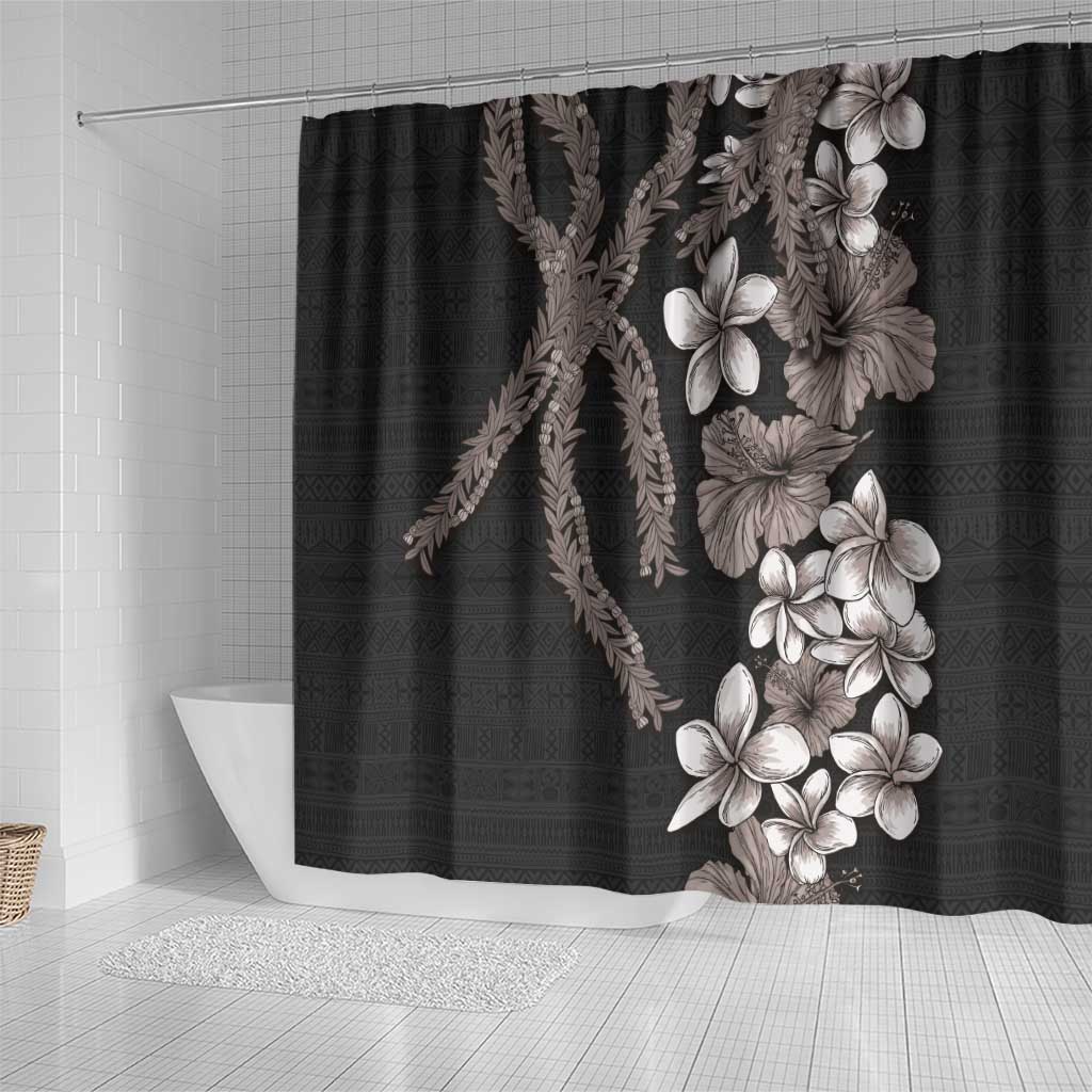 Hawaiian Tropical Flowers and Maile Pikake Shower Curtain Polynesian Tribal Pattern Grayscale Mode LT03 - Polynesian Pride