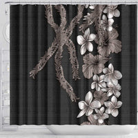 Hawaiian Tropical Flowers and Maile Pikake Shower Curtain Polynesian Tribal Pattern Grayscale Mode LT03 - Polynesian Pride