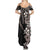 Hawaiian Tropical Flowers and Maile Pikake Summer Maxi Dress Polynesian Tribal Pattern Grayscale Mode