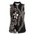 Hawaiian Tropical Flowers and Maile Pikake Women Sleeveless Polo Shirt Polynesian Tribal Pattern Grayscale Mode